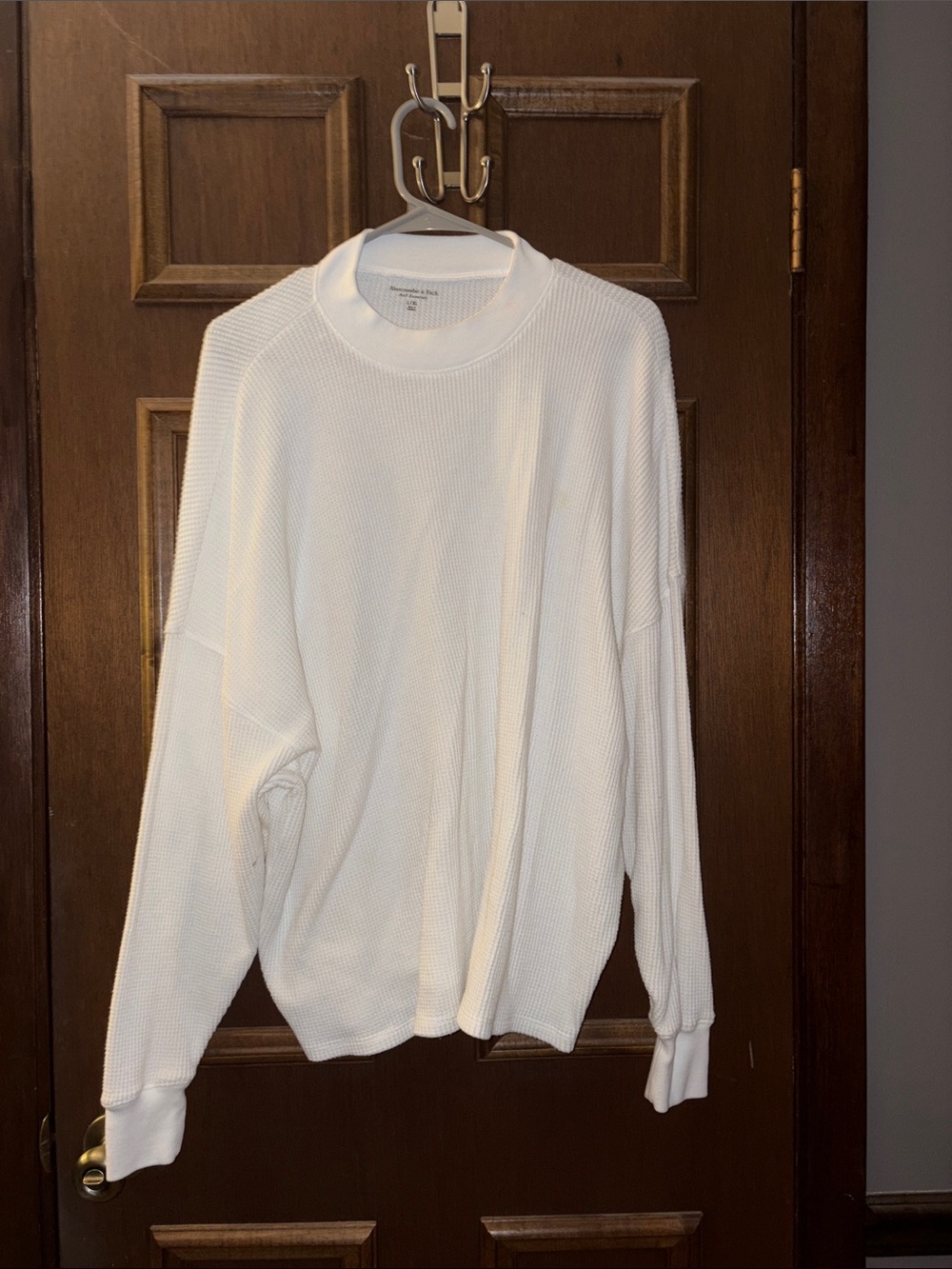 Abercrombie & Fitch White Waffle-Knit Crewneck Sweater